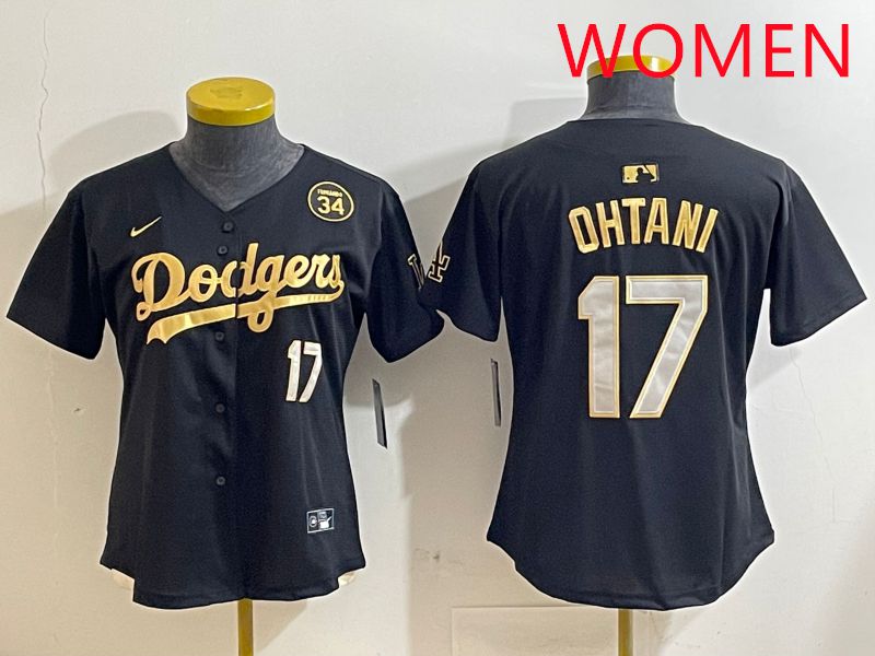 Women Los Angeles Dodgers #17 Ohtani Black Gold Nike 2025 MLB Jersey style 4287->women mlb jersey->Women Jersey